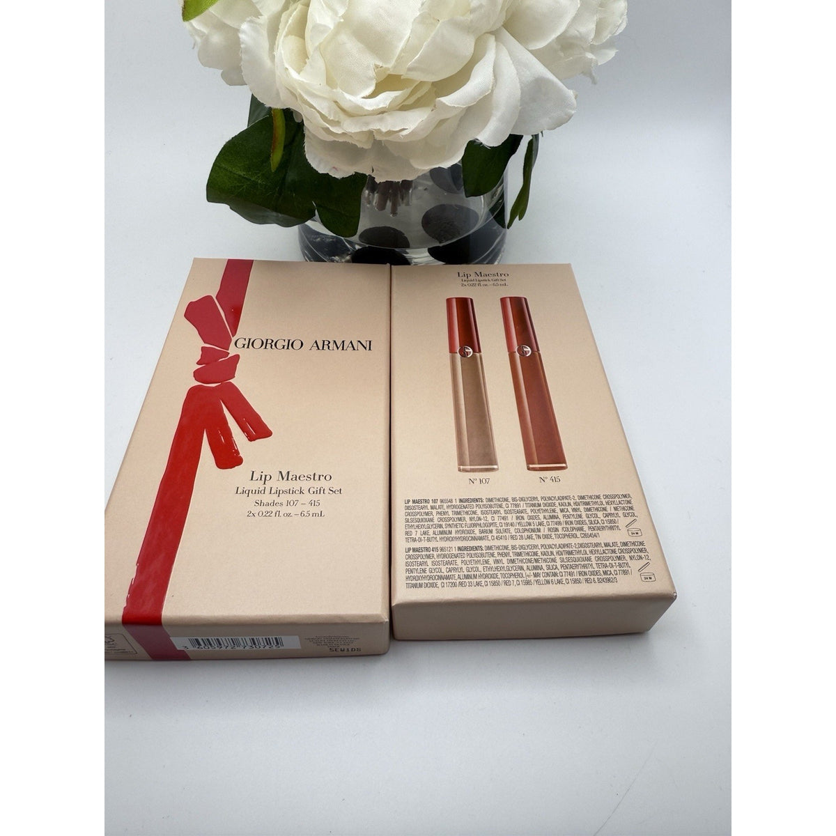Giorgio Armani Lip Maestro Liquid Lipstick Gift Set Duo Shade 107, 415 Full Size