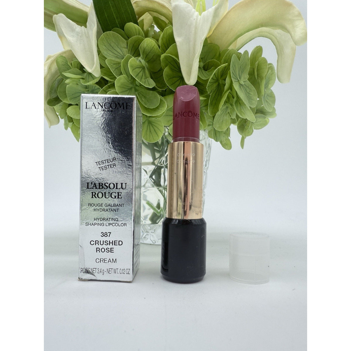 Lancome L'Absolu Rouge Lipstick 387 Crushed Rose Cream 3.4g Clear Cap