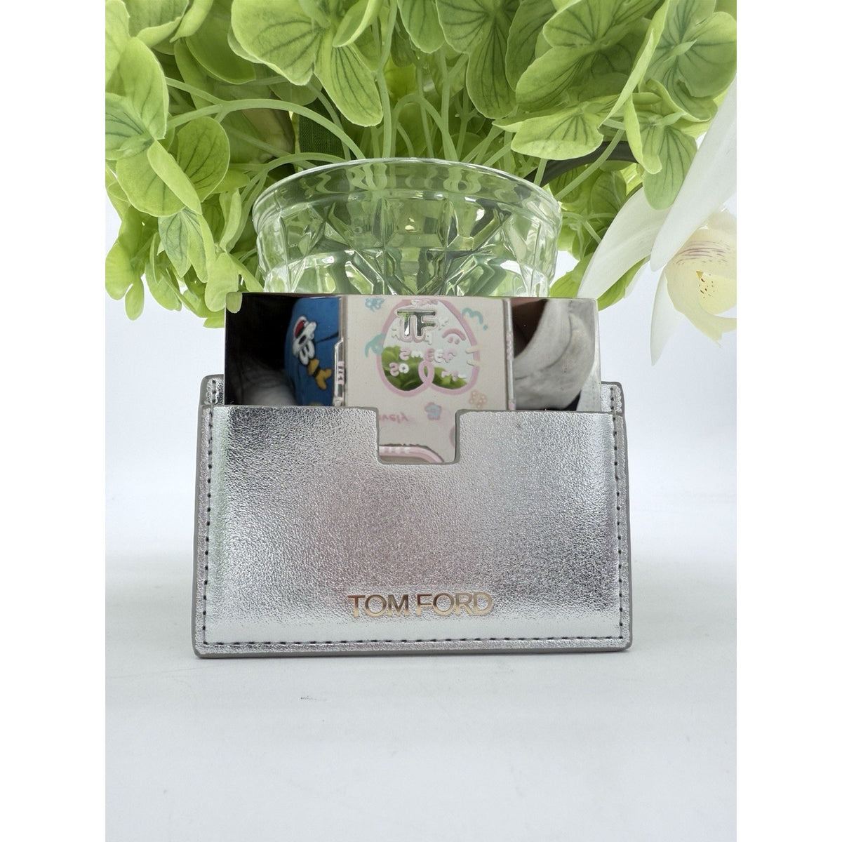 Tom Ford Pocket Mirror With Card Case Wallet Holder Silver