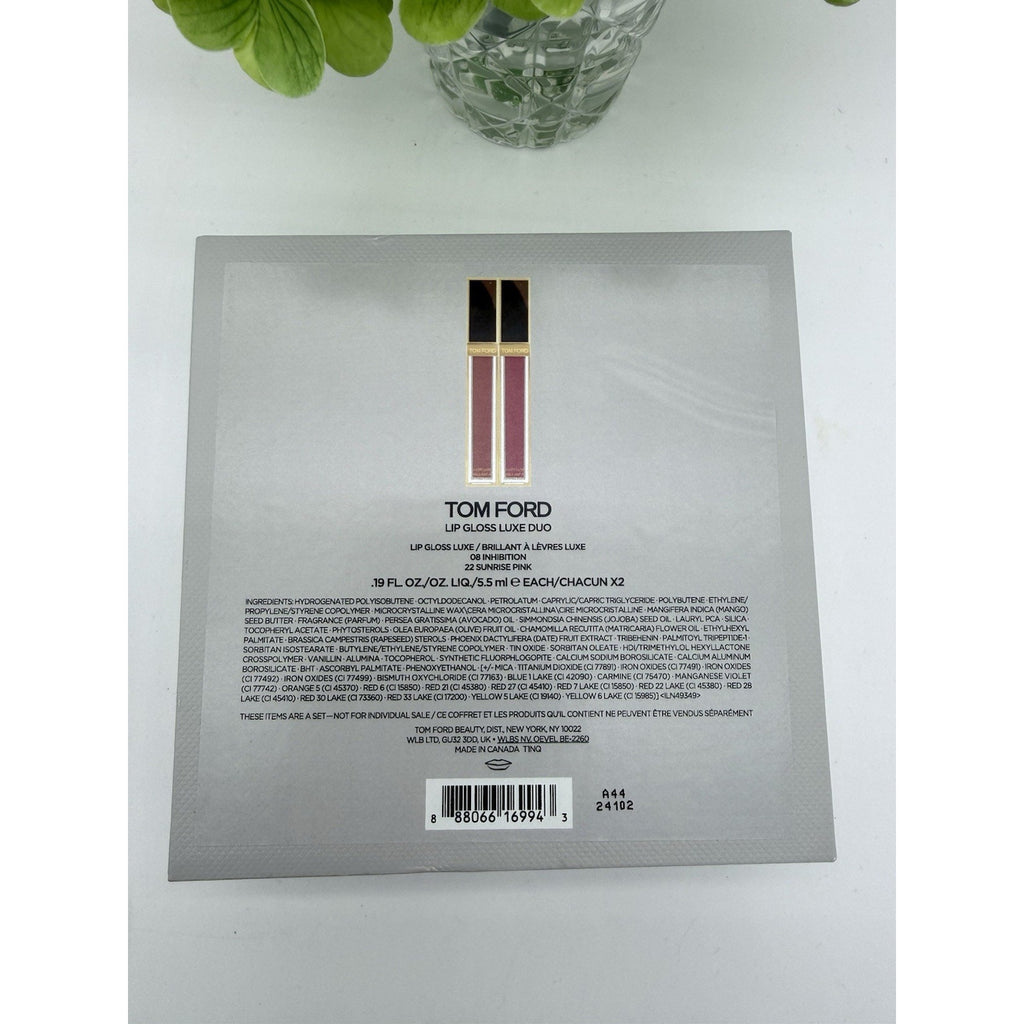 Tom Ford Lip Gloss Luxe Duo 08 INHIBITION & 22 SUNRISE PINK Gift Set Full Sz