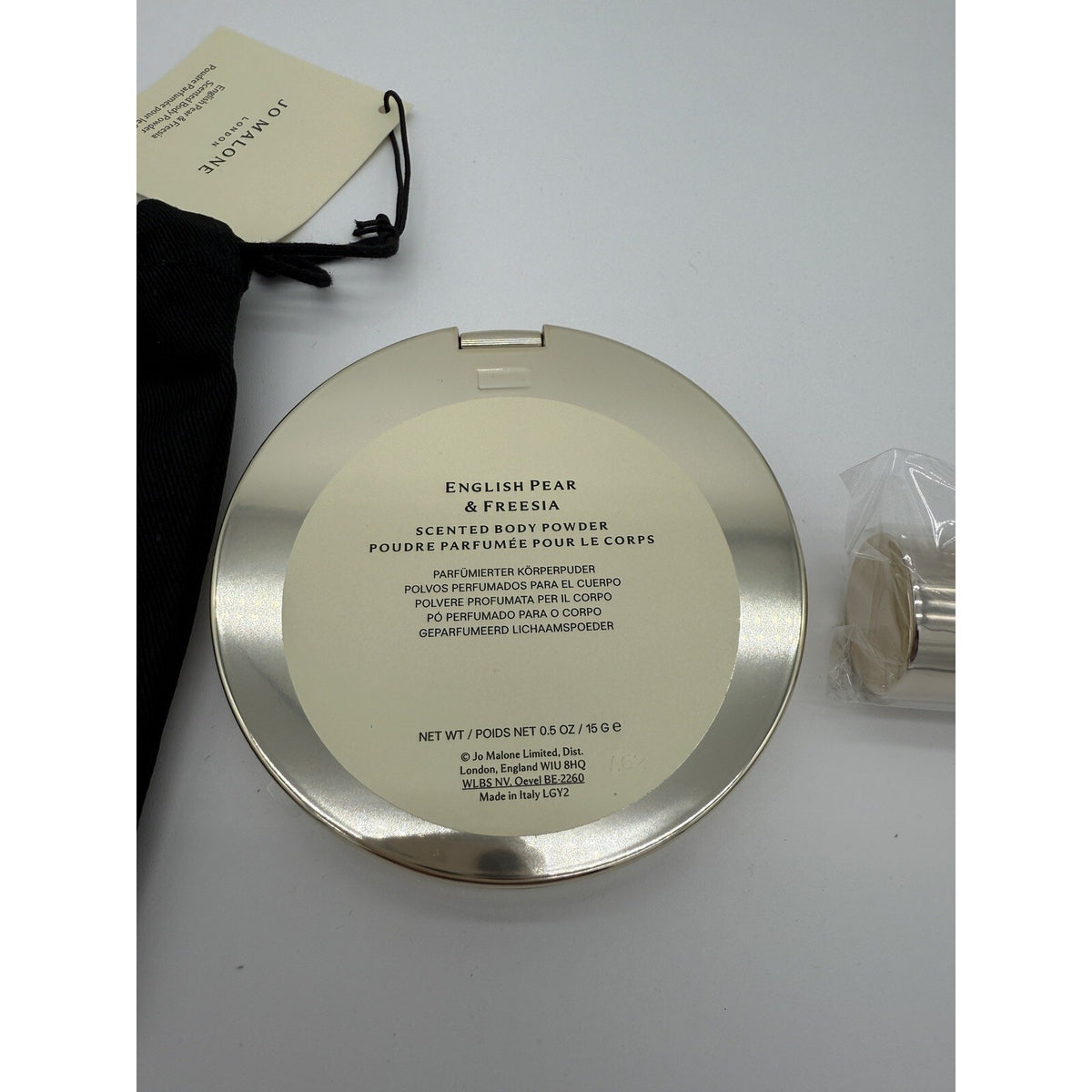 Jo Malone English Pear & Freesia Scented Body Powder Compact & Brush Set, NEW