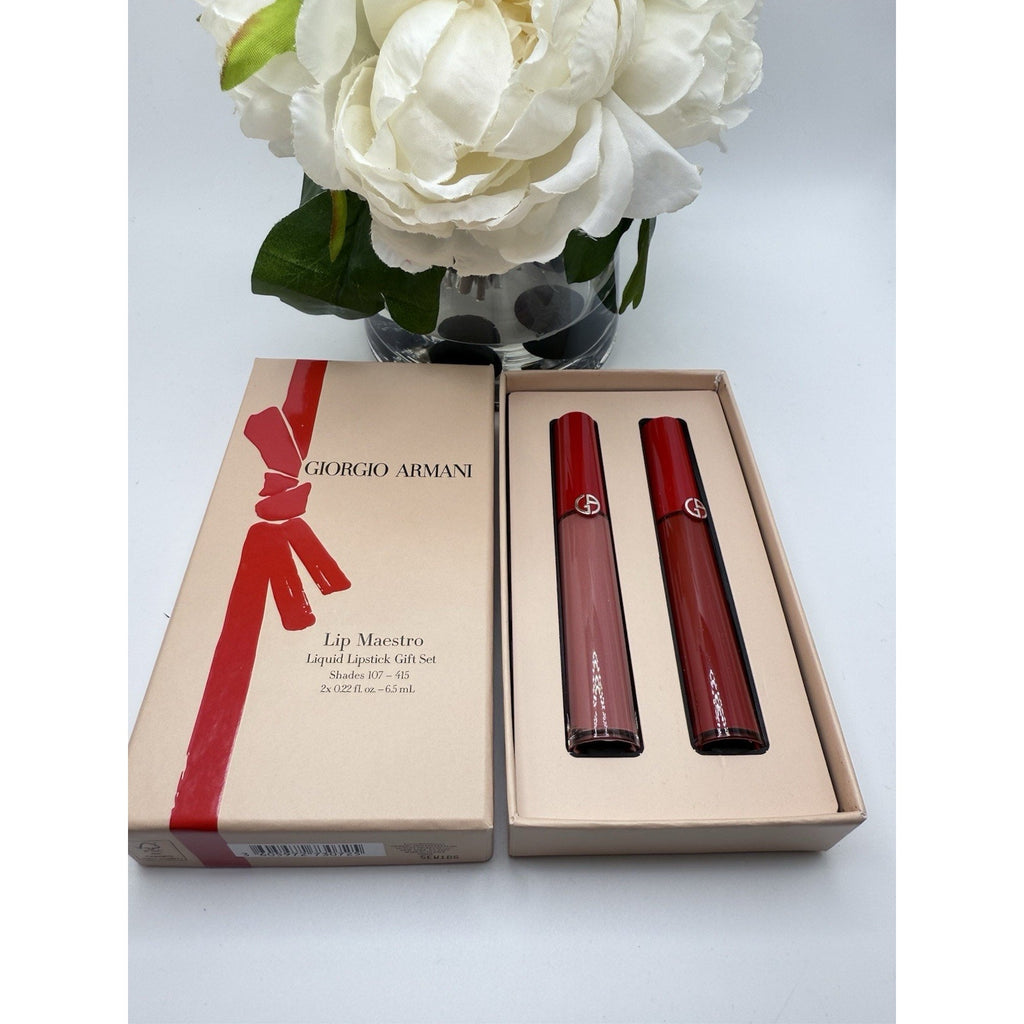 Giorgio Armani Lip Maestro Liquid Lipstick Gift Set Duo Shade 107, 415 Full Size
