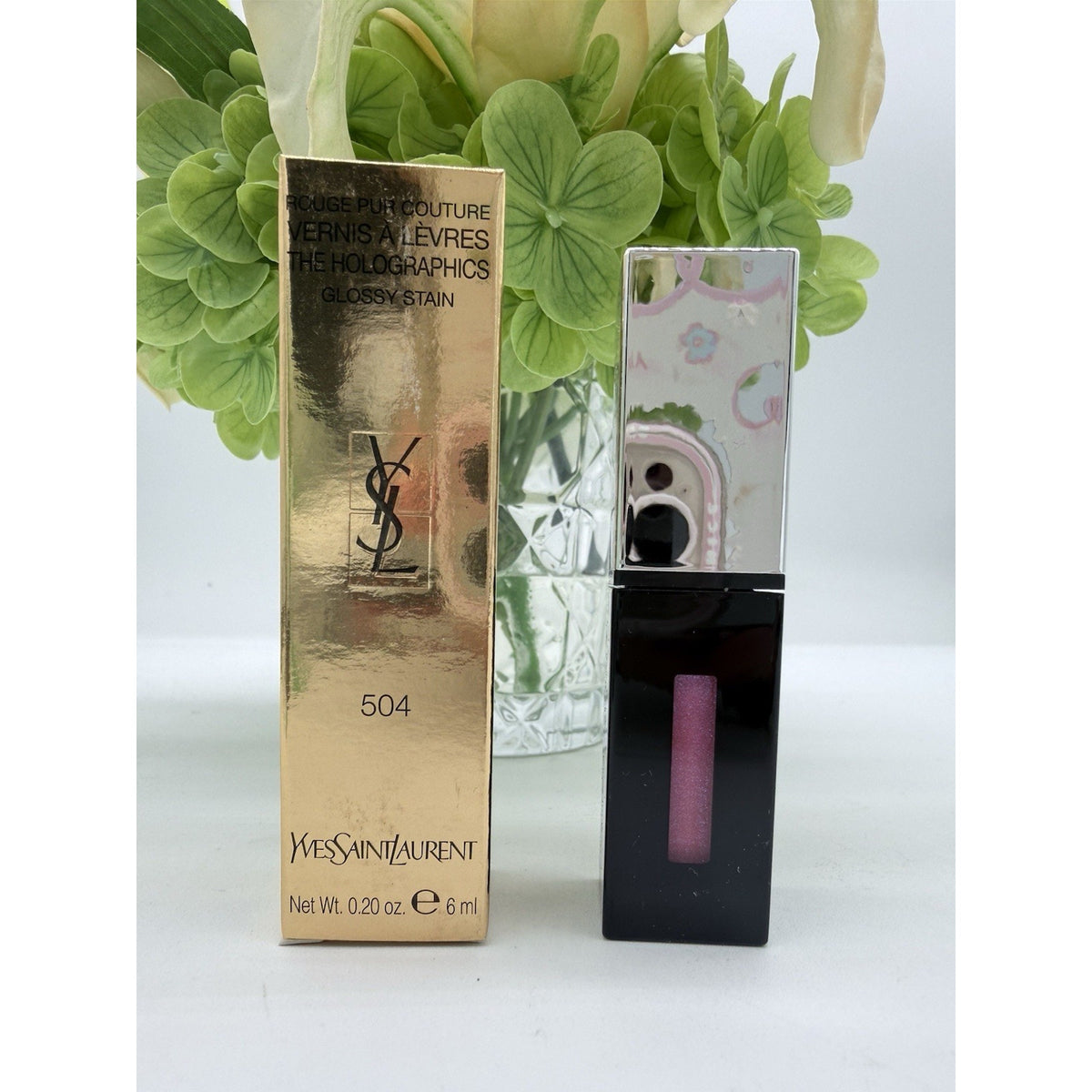 YSL Yves Saint Laurent Pur Couture The Holographic Glossy Stain 504 Rose Glitch