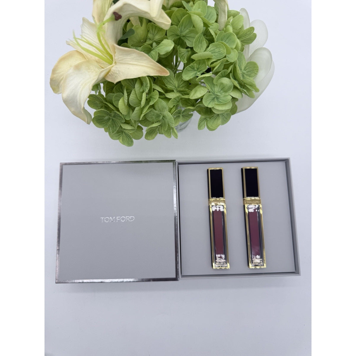 Tom Ford Lip Gloss Luxe Duo 08 INHIBITION & 22 SUNRISE PINK Gift Set Full Sz