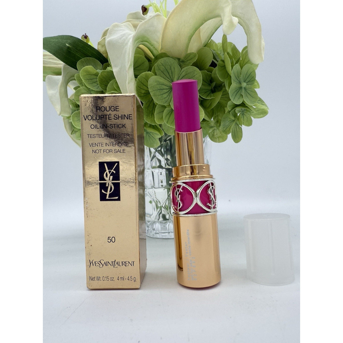 Yves Saint Laurent YSL Rouge Volupte Shine 50 Fuchsia Stiletto 4.5g Clear Cap